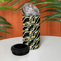 Hawaiian Pikake Maile Lei 4 in 1 Can Cooler Tumbler Tiare Hibiscus Kalo Palapalai Leaf Black LT19 - Polynesian Pride