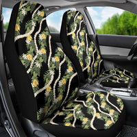 Hawaiian Pikake Maile Lei Car Seat Cover Tiare Hibiscus Kalo Palapalai Leaf Black
