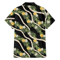 Hawaiian Pikake Maile Lei Family Matching Off Shoulder Maxi Dress and Hawaiian Shirt Tiare Hibiscus Kalo Palapalai Leaf Black LT19 - Polynesian Pride