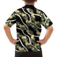 Hawaiian Pikake Maile Lei Family Matching Summer Maxi Dress and Hawaiian Shirt Tiare Hibiscus Kalo Palapalai Leaf Black LT19 - Polynesian Pride