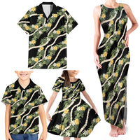Hawaiian Pikake Maile Lei Family Matching Tank Maxi Dress and Hawaiian Shirt Tiare Hibiscus Kalo Palapalai Leaf Black LT19 - Polynesian Pride