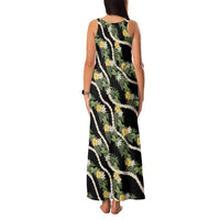 Hawaiian Pikake Maile Lei Family Matching Tank Maxi Dress and Hawaiian Shirt Tiare Hibiscus Kalo Palapalai Leaf Black LT19 - Polynesian Pride