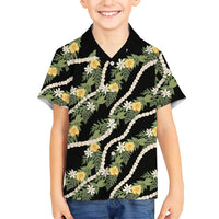 Hawaiian Pikake Maile Lei Hawaiian Shirt Tiare Hibiscus Kalo Palapalai Leaf Black