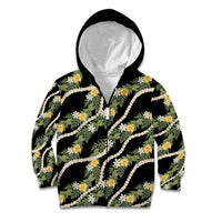 Hawaiian Pikake Maile Lei Kid Hoodie Tiare Hibiscus Kalo Palapalai Leaf Black