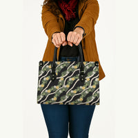 Hawaiian Pikake Maile Lei Leather Bag Tiare Hibiscus Kalo Palapalai Leaf Black LT19 - Polynesian Pride