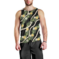 Hawaiian Pikake Maile Lei Men Tank Top Tiare Hibiscus Kalo Palapalai Leaf Black