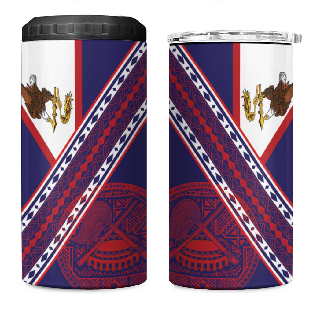 American Samoa Flag Day 4 in 1 Can Cooler Tumbler Polynesian Tribal Tattoo Eagle Art