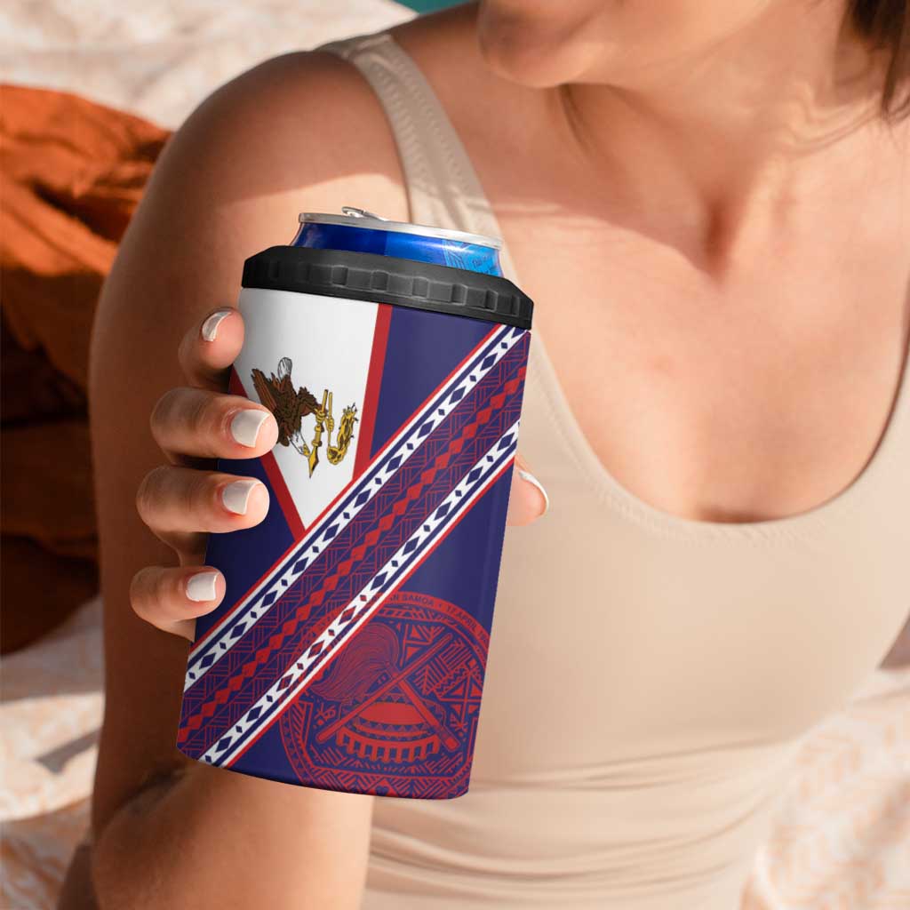 American Samoa Flag Day 4 in 1 Can Cooler Tumbler Polynesian Tribal Tattoo Eagle Art