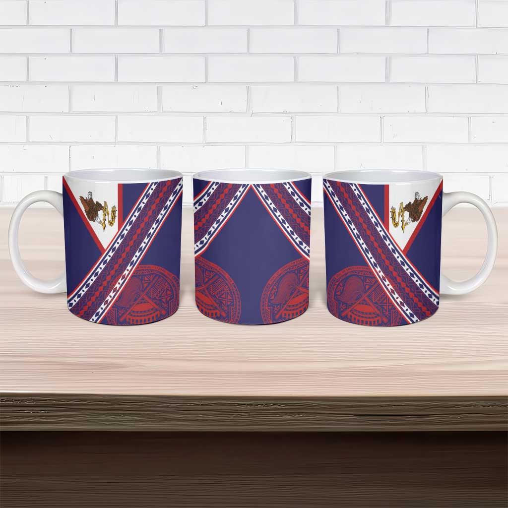 American Samoa Flag Day Ceramic Mug Polynesian Tribal Tattoo Eagle Art