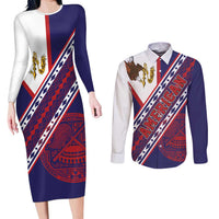 American Samoa Flag Day Couples Matching Long Sleeve Bodycon Dress and Long Sleeve Button Shirt Polynesian Tribal Tattoo Eagle Art