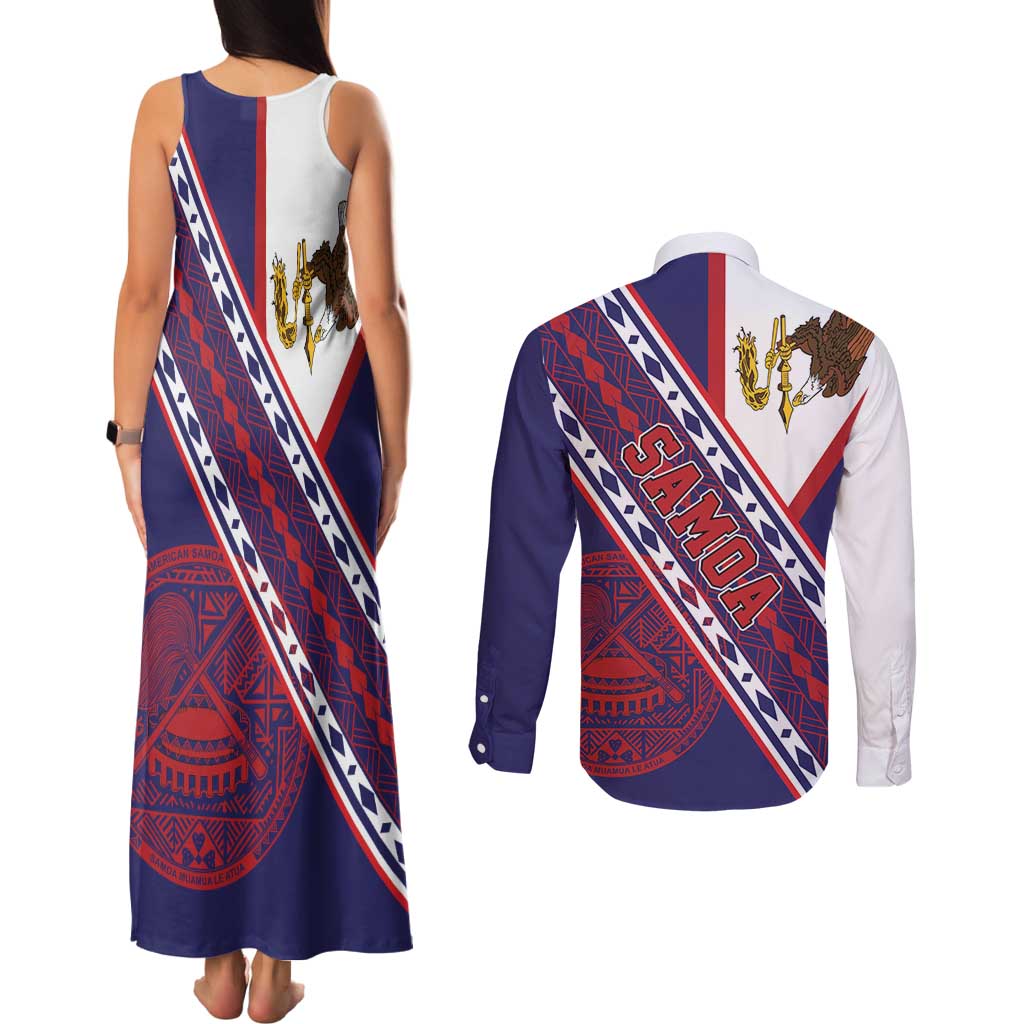American Samoa Flag Day Couples Matching Tank Maxi Dress and Long Sleeve Button Shirt Polynesian Tribal Tattoo Eagle Art