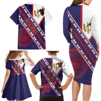 American Samoa Flag Day Family Matching Long Sleeve Bodycon Dress and Hawaiian Shirt Polynesian Tribal Tattoo Eagle Art