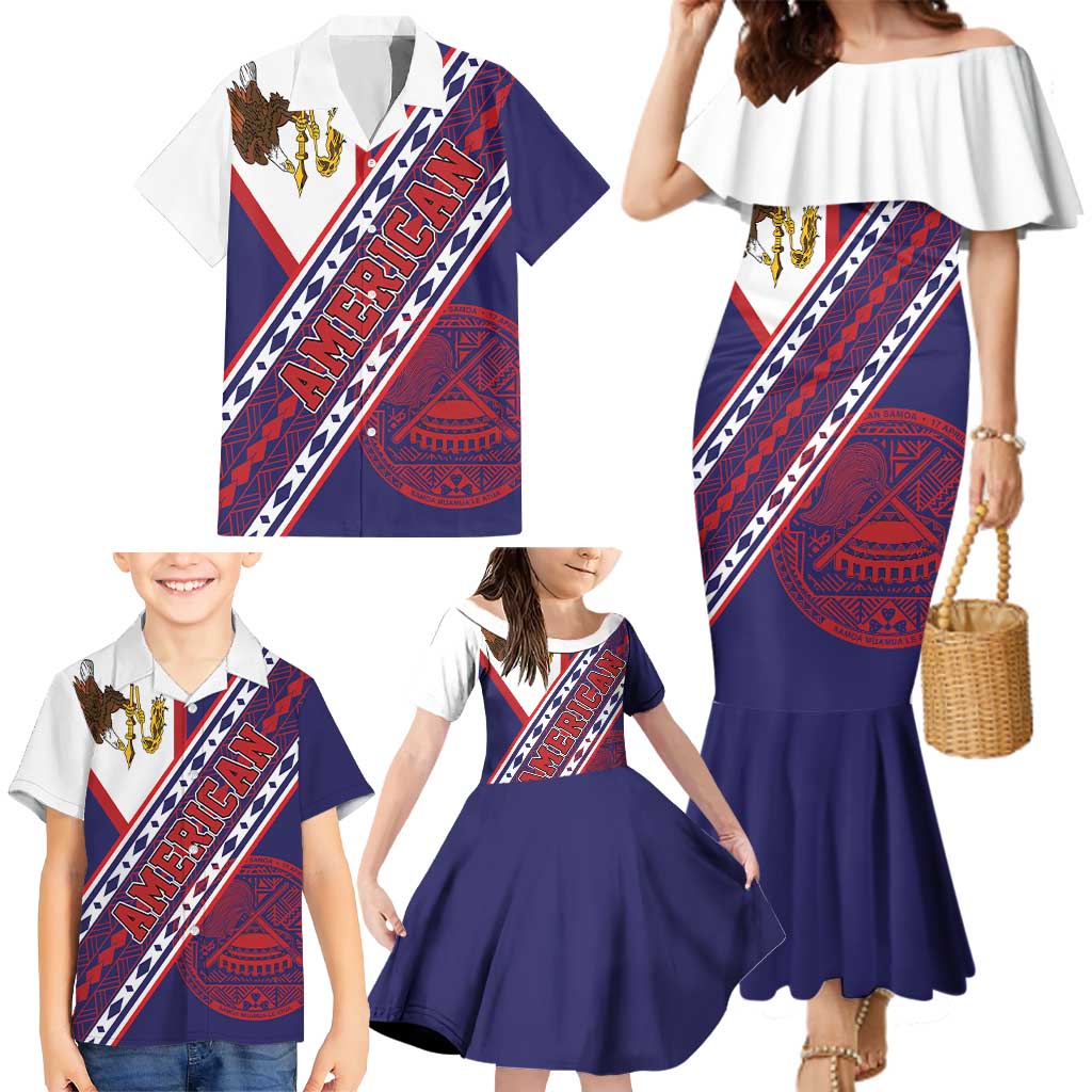 American Samoa Flag Day Family Matching Mermaid Dress and Hawaiian Shirt Polynesian Tribal Tattoo Eagle Art