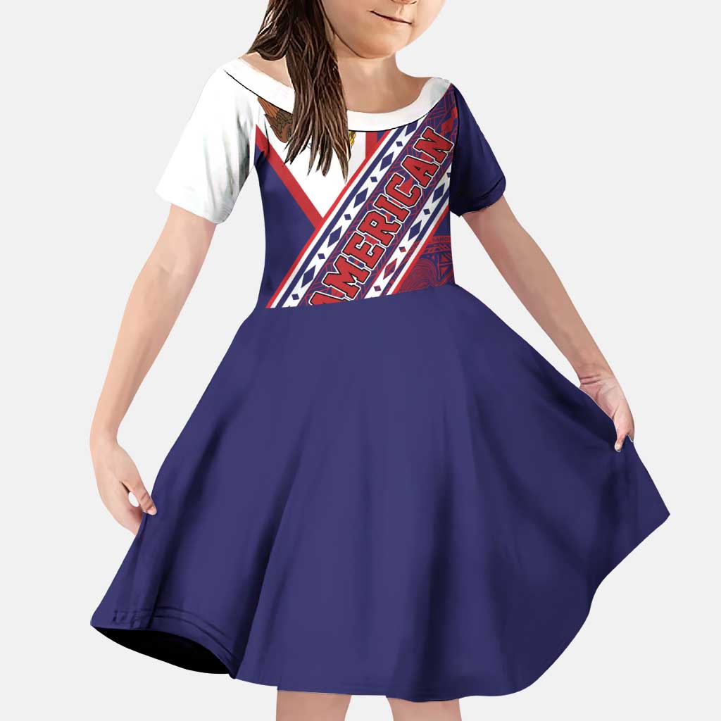 American Samoa Flag Day Family Matching Off Shoulder Maxi Dress and Hawaiian Shirt Polynesian Tribal Tattoo Eagle Art LT19 Daughter's Dress Navy - Polynesian Pride