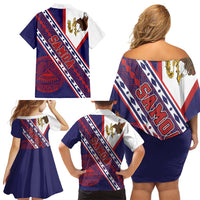 American Samoa Flag Day Family Matching Off Shoulder Short Dress and Hawaiian Shirt Polynesian Tribal Tattoo Eagle Art LT19 - Polynesian Pride