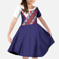 American Samoa Flag Day Family Matching Summer Maxi Dress and Hawaiian Shirt Polynesian Tribal Tattoo Eagle Art LT19 Daughter's Dress Navy - Polynesian Pride