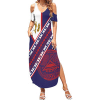 American Samoa Flag Day Family Matching Summer Maxi Dress and Hawaiian Shirt Polynesian Tribal Tattoo Eagle Art LT19 Mom's Dress Navy - Polynesian Pride