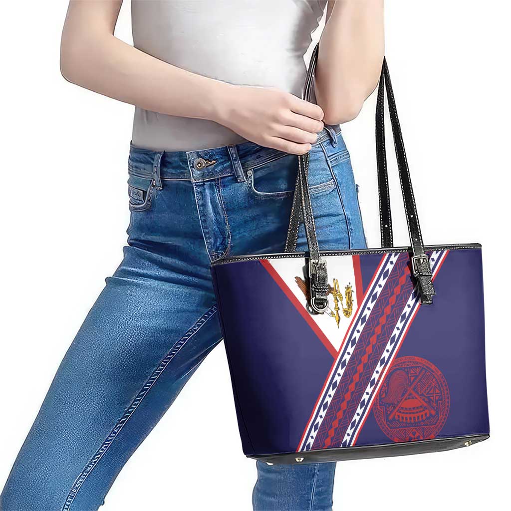 American Samoa Flag Day Leather Tote Bag Polynesian Tribal Tattoo Eagle Art