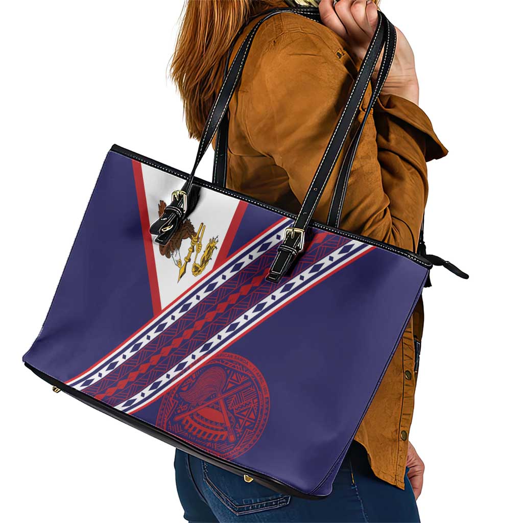 American Samoa Flag Day Leather Tote Bag Polynesian Tribal Tattoo Eagle Art