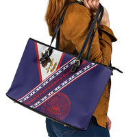 American Samoa Flag Day Leather Tote Bag Polynesian Tribal Tattoo Eagle Art