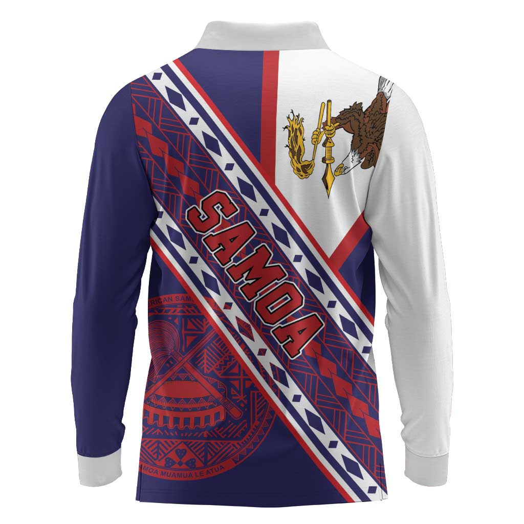 American Samoa Flag Day Long Sleeve Polo Shirt Polynesian Tribal Tattoo Eagle Art