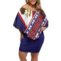 American Samoa Flag Day Off Shoulder Short Dress Polynesian Tribal Tattoo Eagle Art
