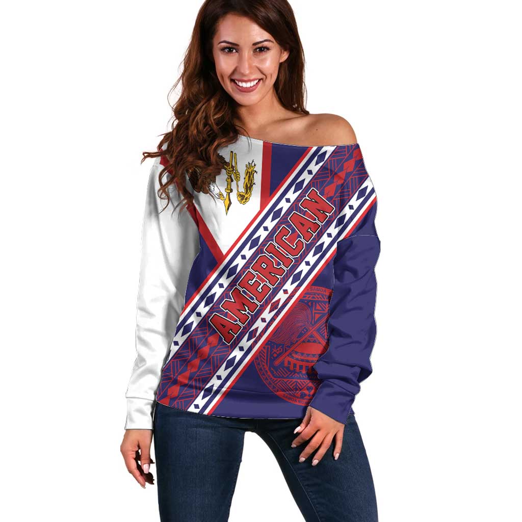 American Samoa Flag Day Off Shoulder Sweater Polynesian Tribal Tattoo Eagle Art