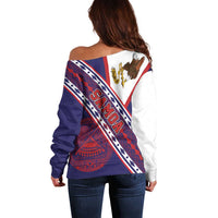 American Samoa Flag Day Off Shoulder Sweater Polynesian Tribal Tattoo Eagle Art