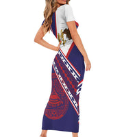 American Samoa Flag Day Short Sleeve Bodycon Dress Polynesian Tribal Tattoo Eagle Art