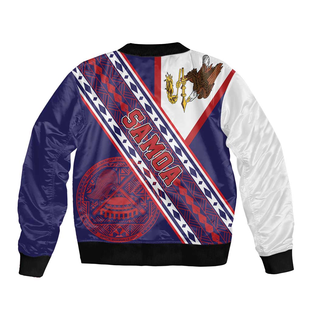American Samoa Flag Day Sleeve Zip Bomber Jacket Polynesian Tribal Tattoo Eagle Art