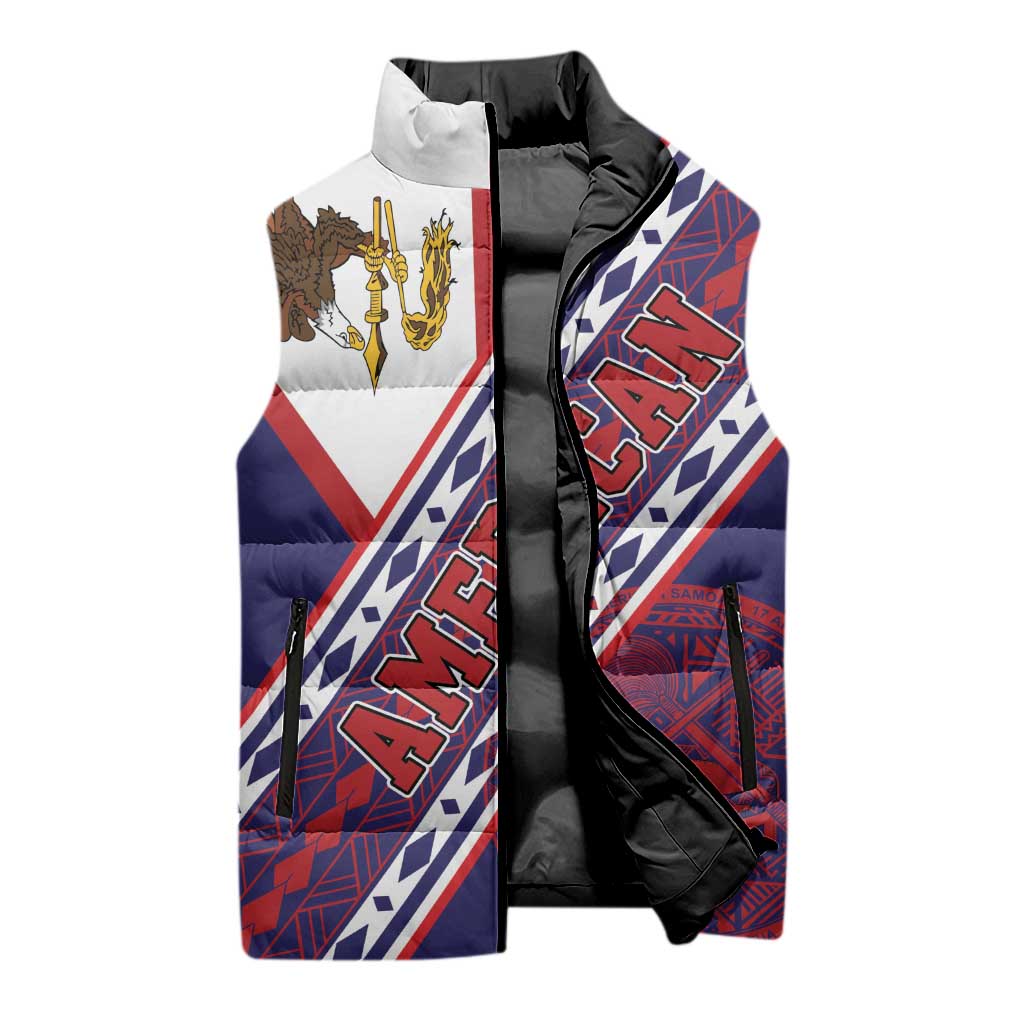 American Samoa Flag Day Sleeveless Puffer Jacket Polynesian Tribal Tattoo Eagle Art