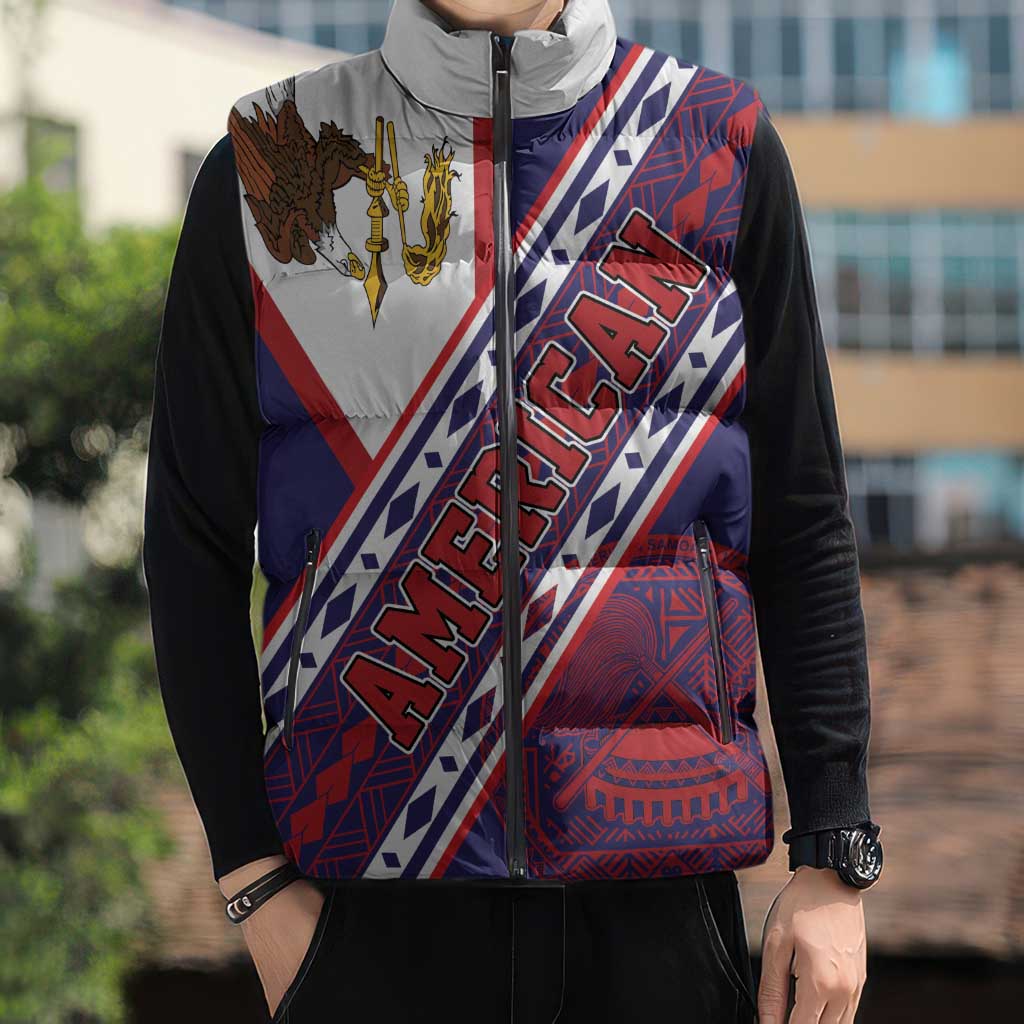 American Samoa Flag Day Sleeveless Puffer Jacket Polynesian Tribal Tattoo Eagle Art