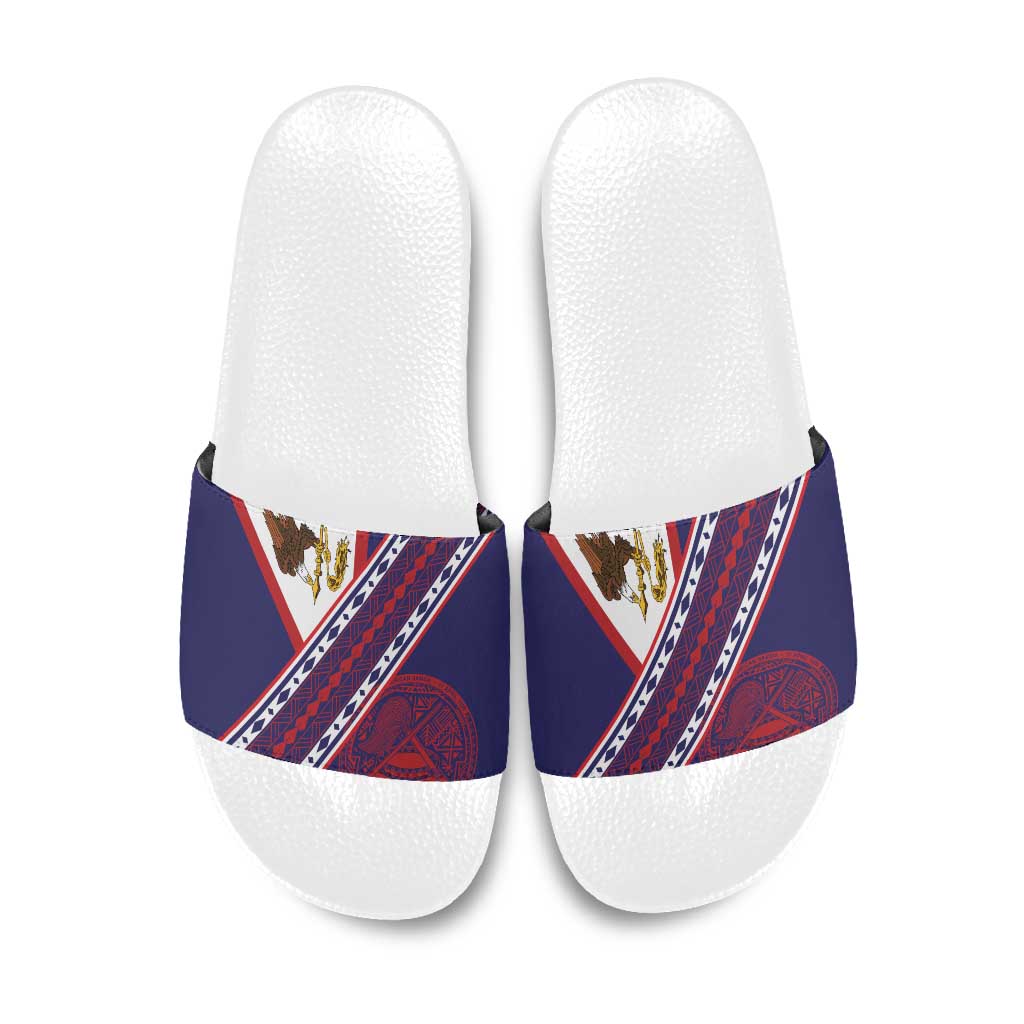 American Samoa Flag Day Slide Sandals Polynesian Tribal Tattoo Eagle Art