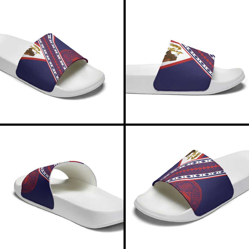 American Samoa Flag Day Slide Sandals Polynesian Tribal Tattoo Eagle Art