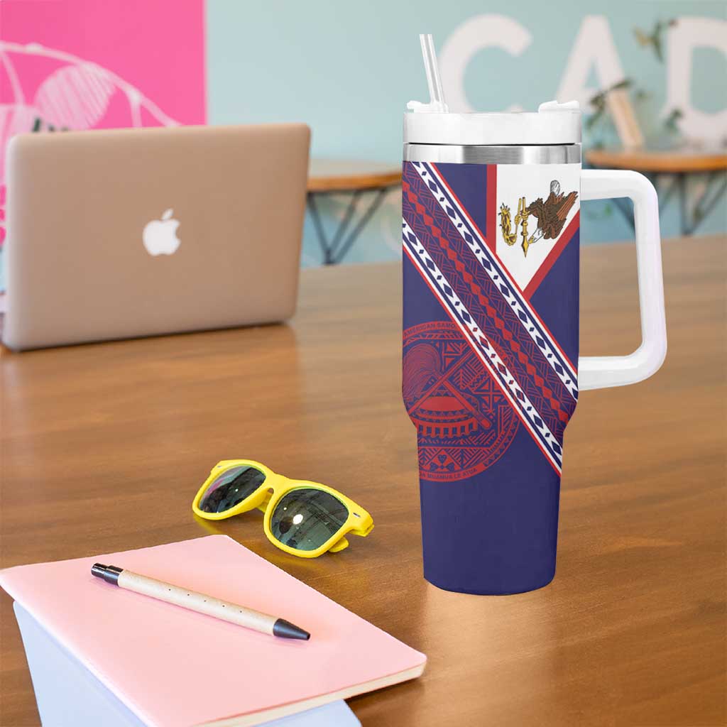 American Samoa Flag Day Tumbler With Handle Polynesian Tribal Tattoo Eagle Art