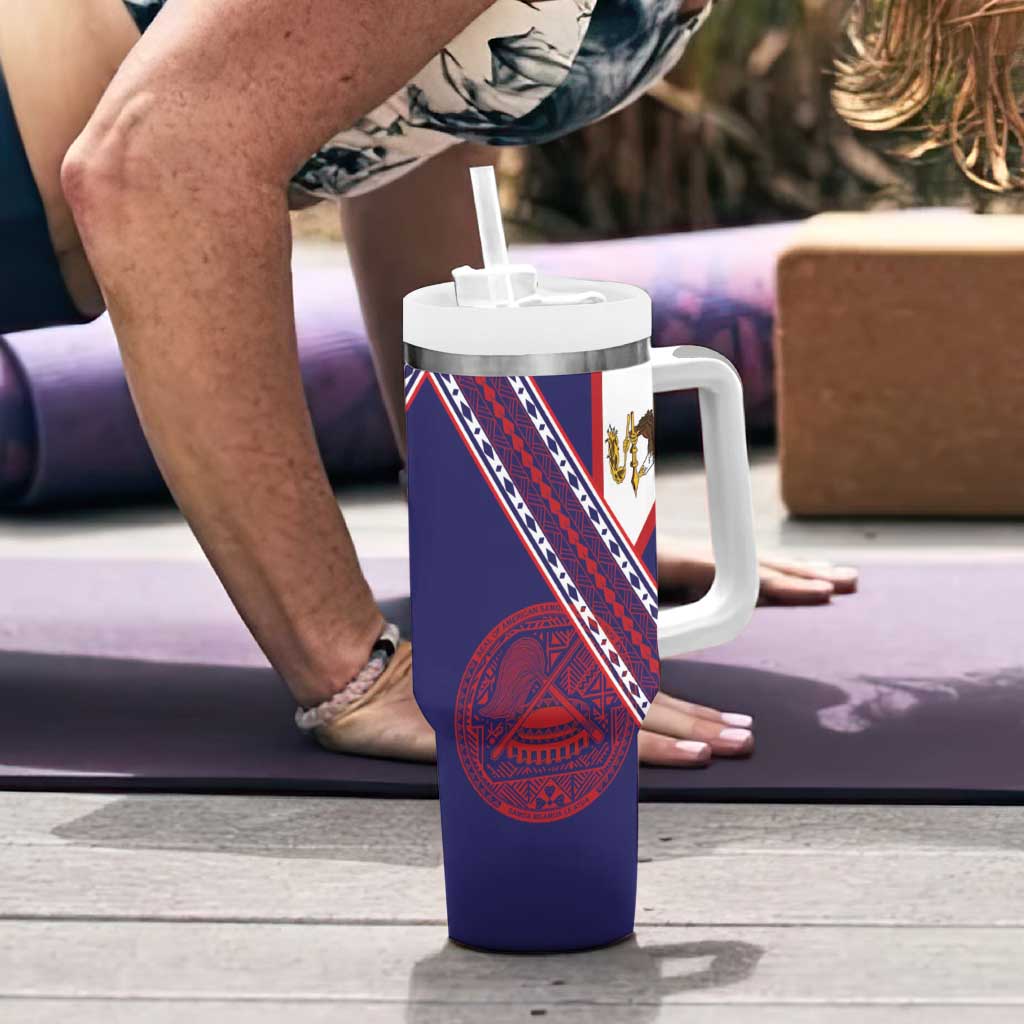 American Samoa Flag Day Tumbler With Handle Polynesian Tribal Tattoo Eagle Art