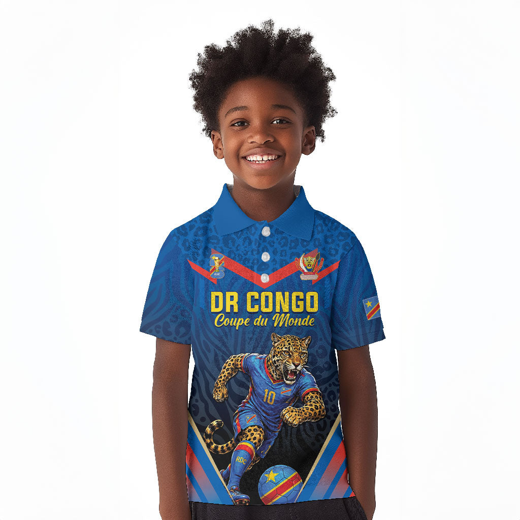 Custom World Football 2026 DR Congo Kid Polo Shirt Les Leopards Coupe du Monde Glory