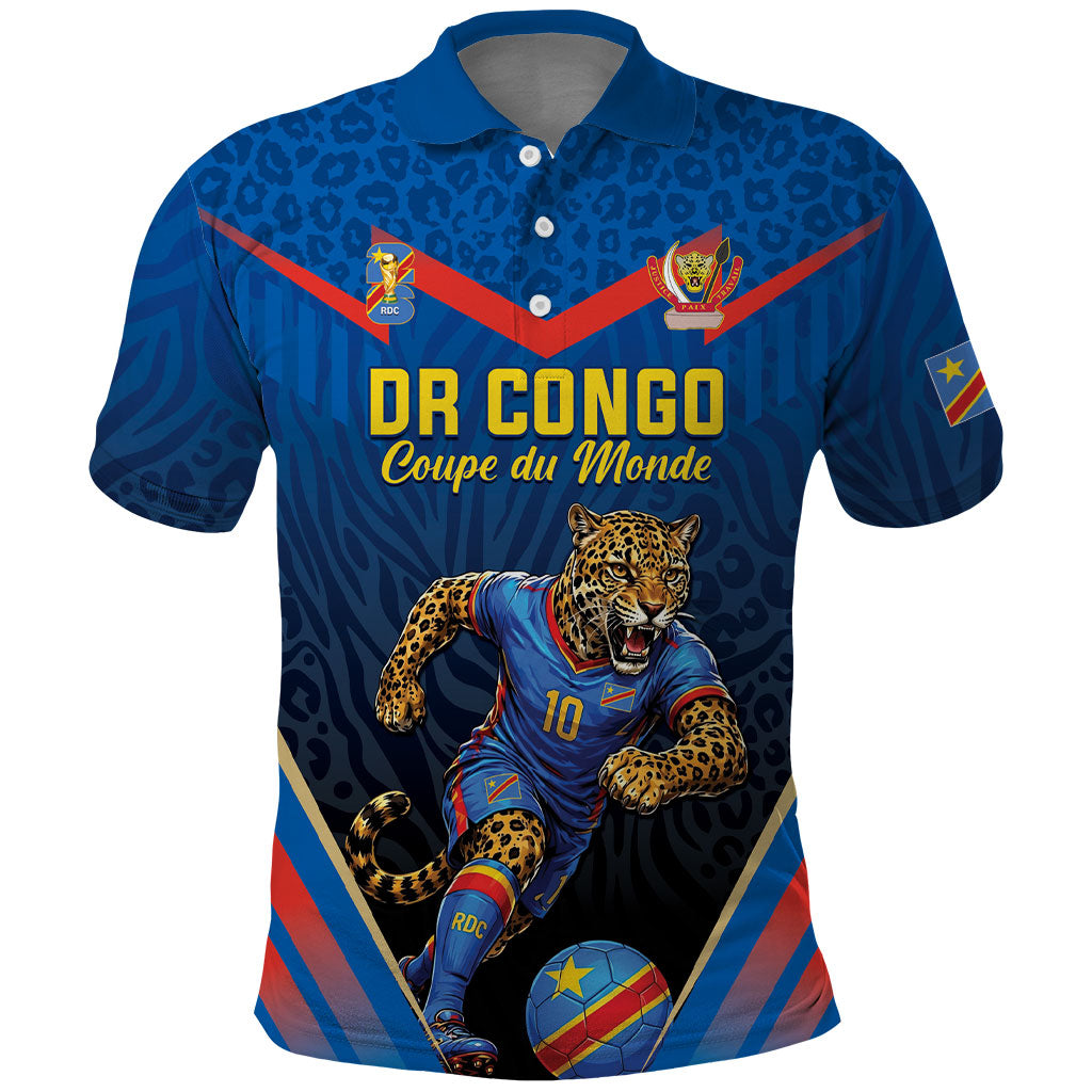 Custom World Football 2026 DR Congo Polo Shirt Les Leopards Coupe du Monde Glory LT19 Blue - Polynesian Pride
