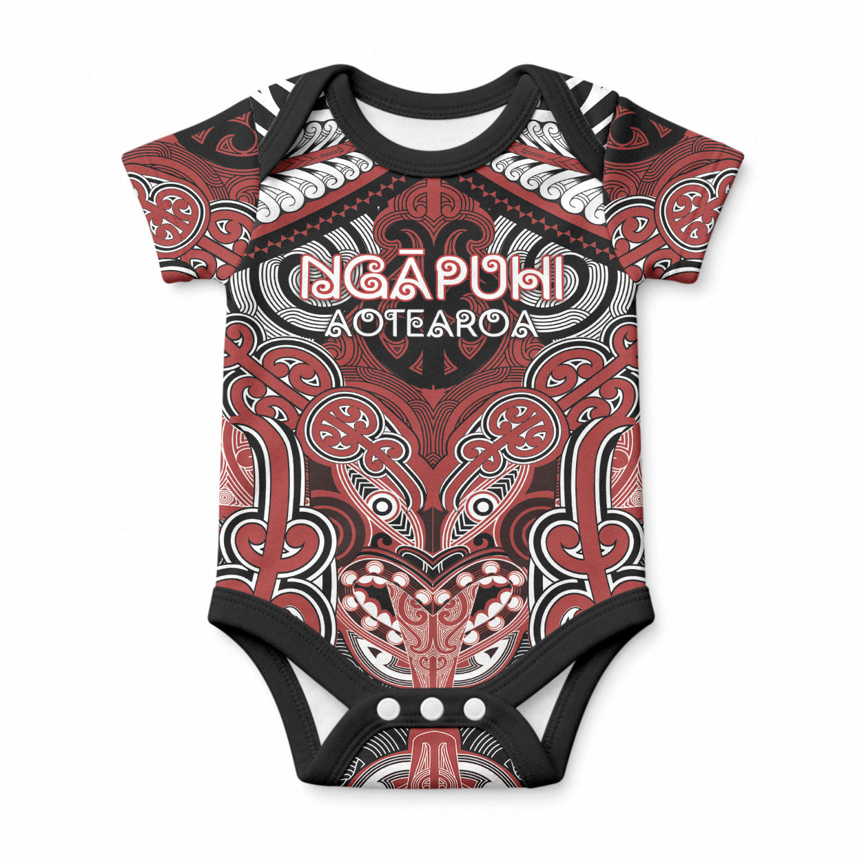 Aotearoa Iwi Ngapuhi Personalised Baby Onesie Maori Kowhaiwhai Pattern LT19 Red - Polynesian Pride