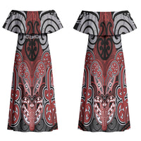 Aotearoa Iwi Ngapuhi Personalised Couples Matching Off Shoulder Maxi Dress and Hawaiian Shirt Maori Kowhaiwhai Pattern