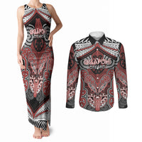Aotearoa Iwi Ngapuhi Personalised Couples Matching Tank Maxi Dress and Long Sleeve Button Shirt Maori Kowhaiwhai Pattern