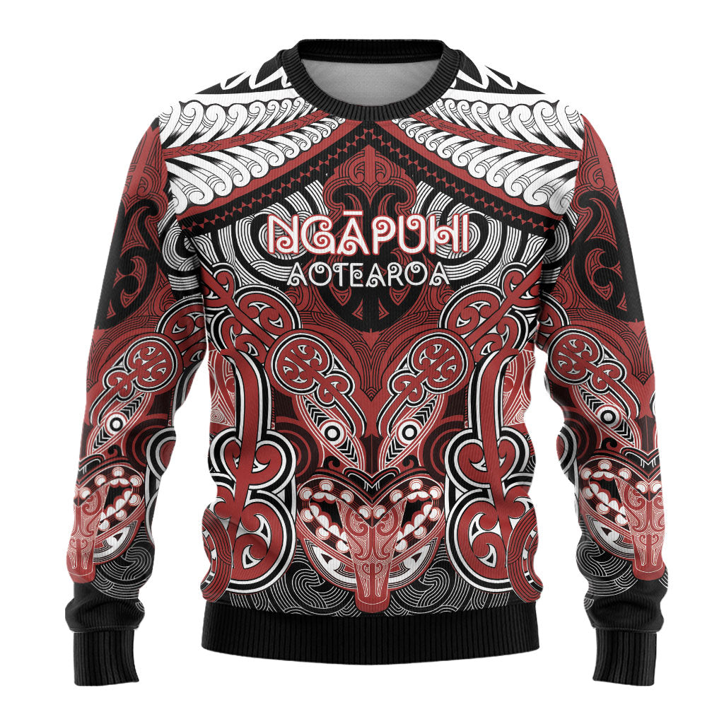 Aotearoa Iwi Ngapuhi Personalised Ugly Christmas Sweater Maori Kowhaiwhai Pattern