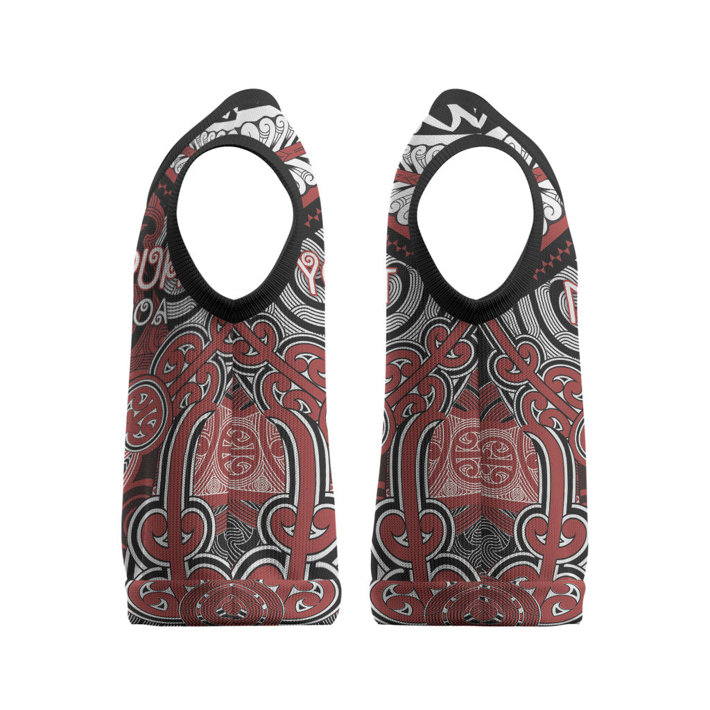 Aotearoa Iwi Ngapuhi Personalised Christmas Knitted V-Neck Vest Maori Kowhaiwhai Pattern