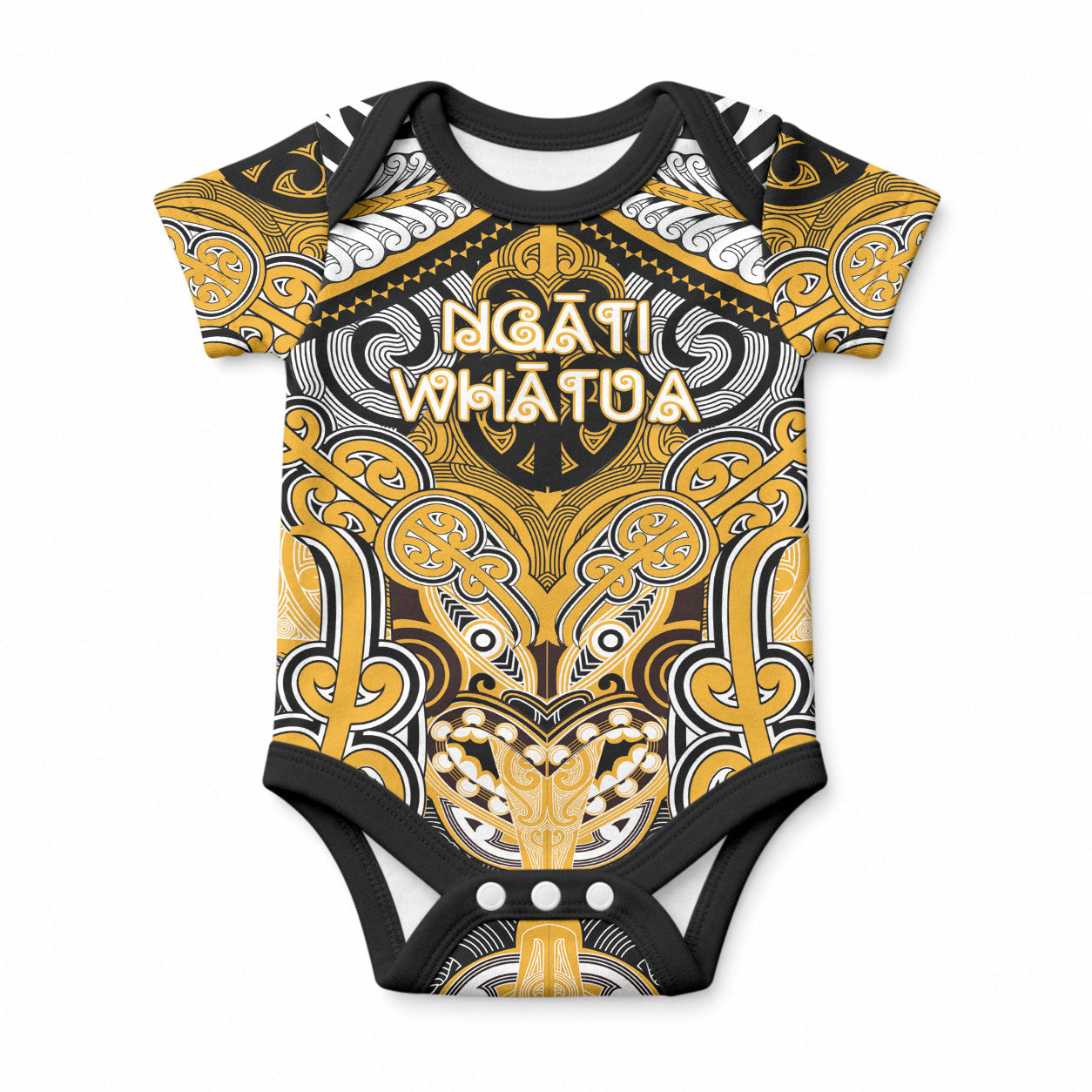 Aotearoa Iwi Ngati Whatua Personalised Baby Onesie Maori Kowhaiwhai Pattern LT19 Yellow - Polynesian Pride