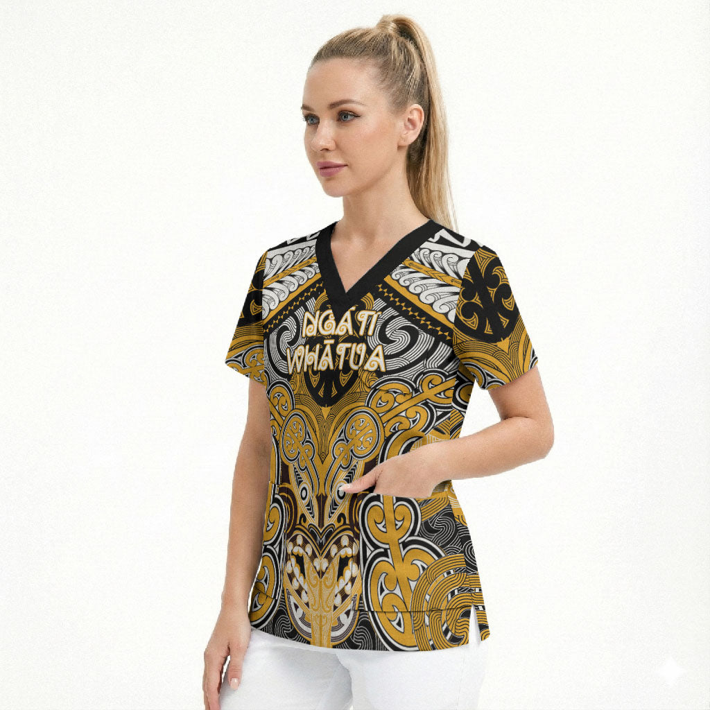 Aotearoa Iwi Ngati Whatua Personalised Scrub Top Maori Kowhaiwhai Pattern