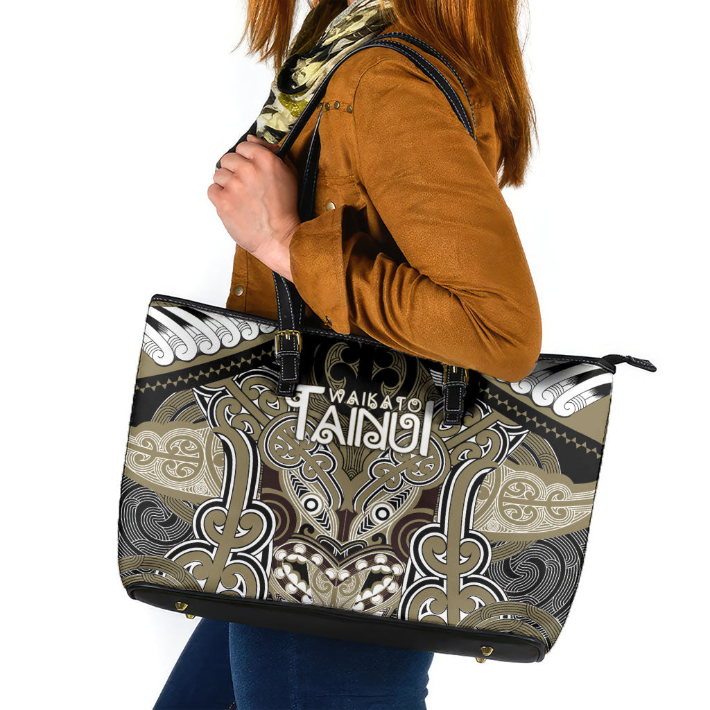 Aotearoa Iwi Waikato Tainui Leather Tote Bag Maori Kowhaiwhai Pattern