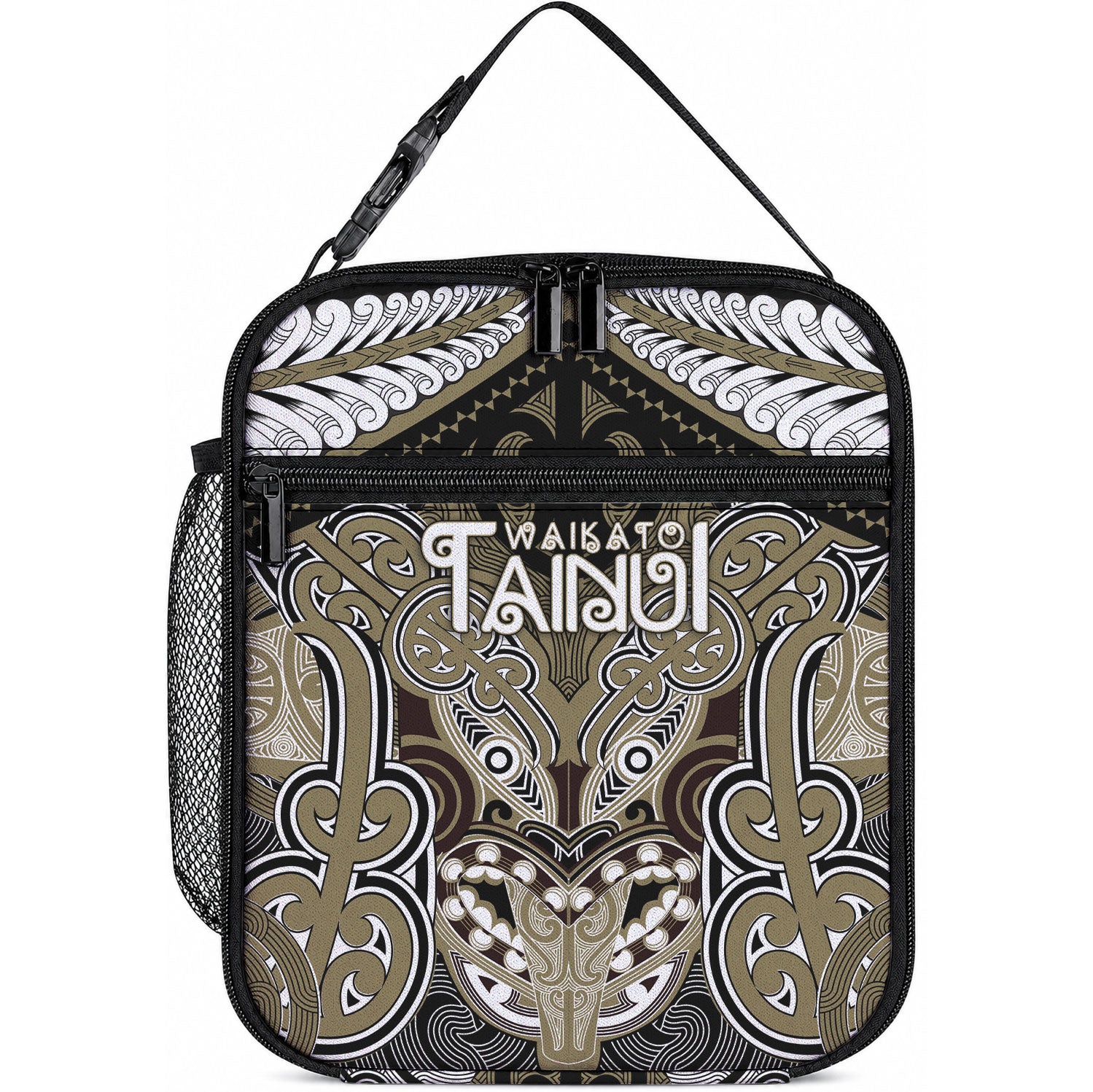 Aotearoa Iwi Waikato Tainui Lunch Bag Maori Kowhaiwhai Pattern LT19 10.2 × 8.3 × 4.3 inch Dark Yellow - Polynesian Pride