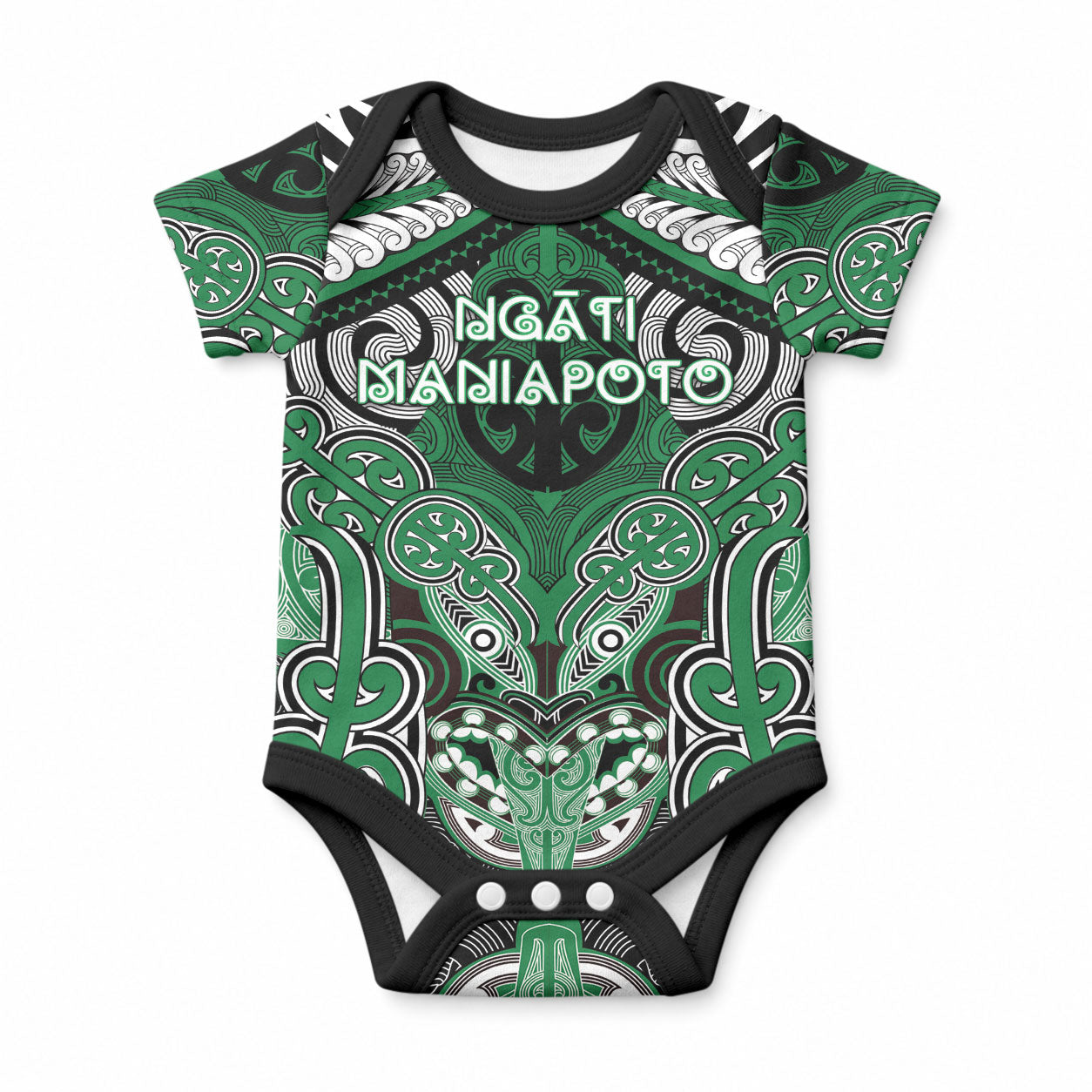 Aotearoa Iwi Ngati Maniapoto Personalised Baby Onesie Maori Kowhaiwhai Pattern LT19 Green - Polynesian Pride