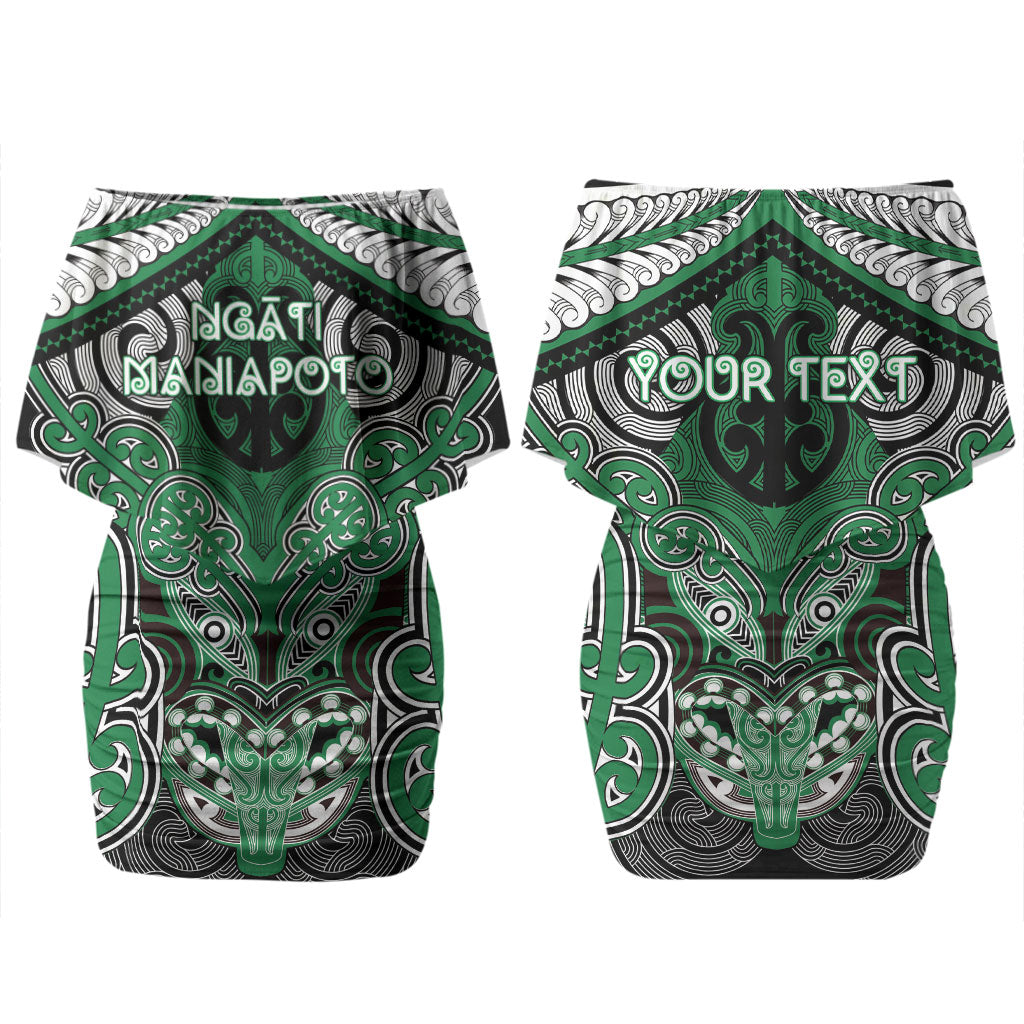 Aotearoa Iwi Ngati Maniapoto Personalised Family Matching Off Shoulder Short Dress and Hawaiian Shirt Maori Kowhaiwhai Pattern