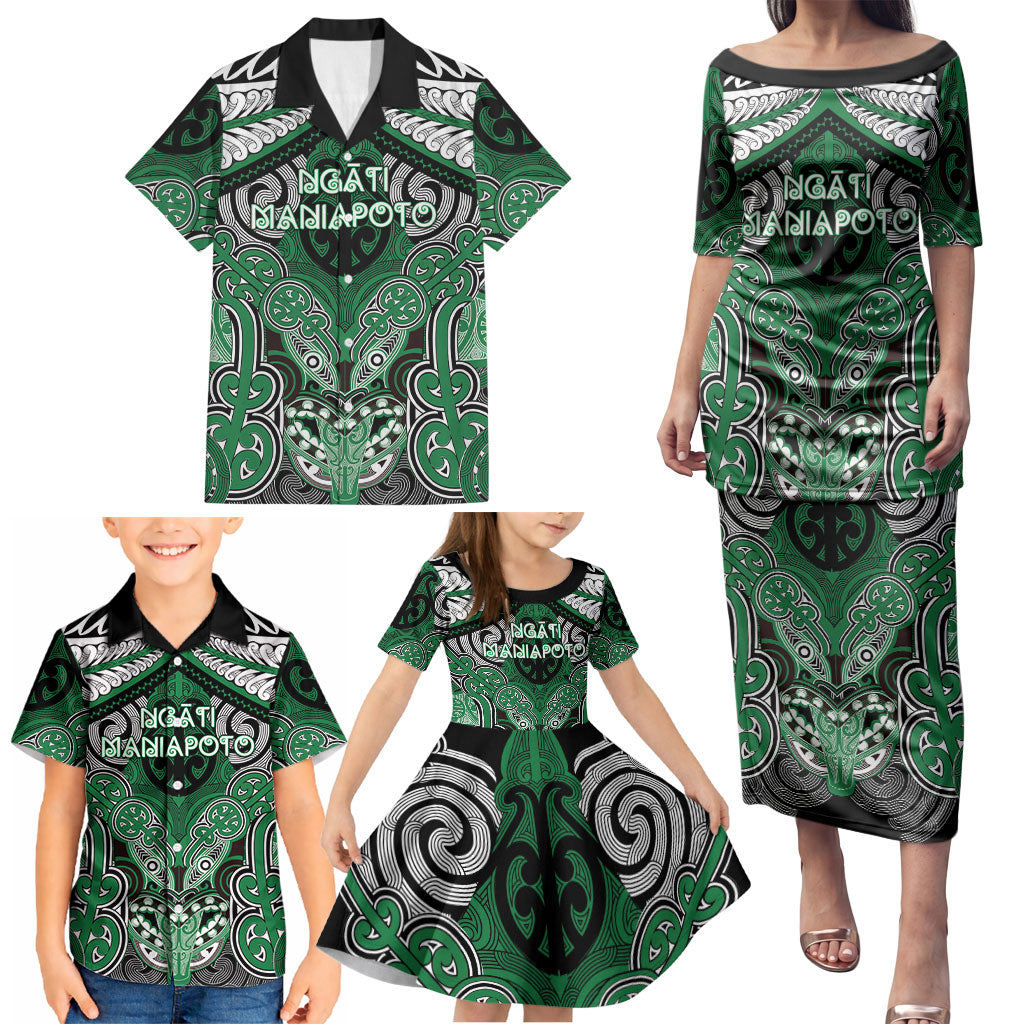 Aotearoa Iwi Ngati Maniapoto Personalised Family Matching Puletasi and Hawaiian Shirt Maori Kowhaiwhai Pattern